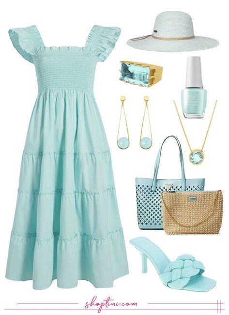 Mint Hill House Dress styled with Dean Davidson Statement Jewelry Dress For Brunch, Nap Dress, Clueless Outfits, Fashion Vocabulary, Hill House, Fashion Hacks Clothes, Modest Fashion Outfits, House Dress, Blue Outfit