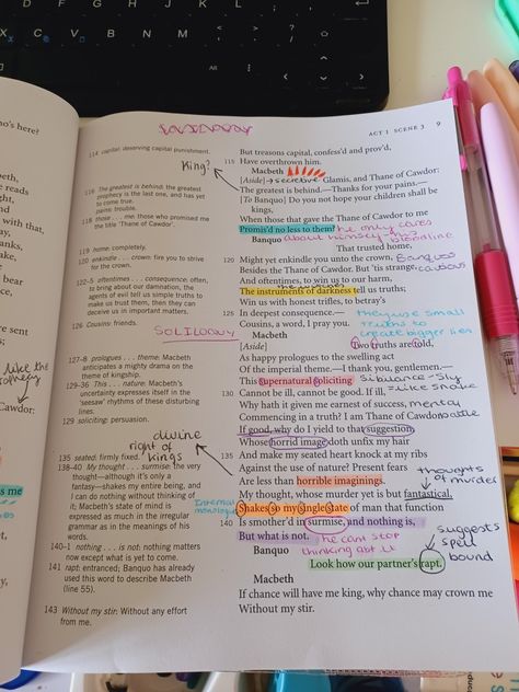 Hope this helps! Credit to lola12345677 for some of the annotations! Annotating Shakespeare, Macbeth Act 1 Scene 2 Annotations, Shakespeare Annotations, Macbeth Annotations, Macbeth Analysis, Macbeth Book, Gcse Notes, Macbeth Lessons, Script Analysis