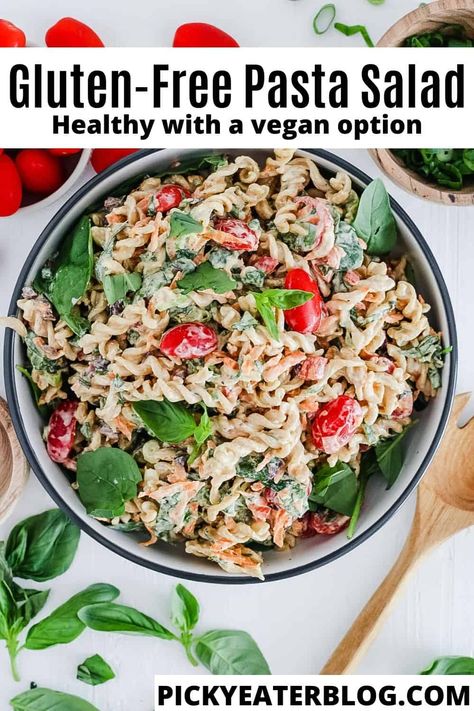 If you are looking for an easy, make-ahead dish, then this Gluten Free Pasta Salad with Olives and Herbs could be for you! Packed with flavor, low in fat and filled with nutrients, you won't buy store bought pasta salad again! Salad With Olives, Gluten Free Pasta Salad, Healthy Pasta Salad Recipes, Healthy Pasta Salad, Clean Eating Plans, Clean Eating Meal Plan, Vegetarian Entrees, Pasta Pasta, Vegetarian Lunch