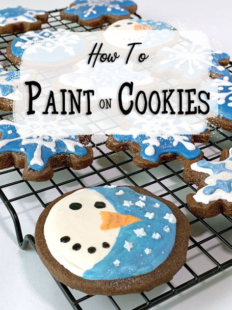 Amazing Decorated Cookies, Paint Cookies Diy, Painted Cookies Christmas, How To Paint Sugar Cookies, How To Paint Cookies, Diy Decorated Cookies, How To Paint Royal Icing Cookies, Hand Painted Cookies Christmas, Airbrushed Christmas Cookies