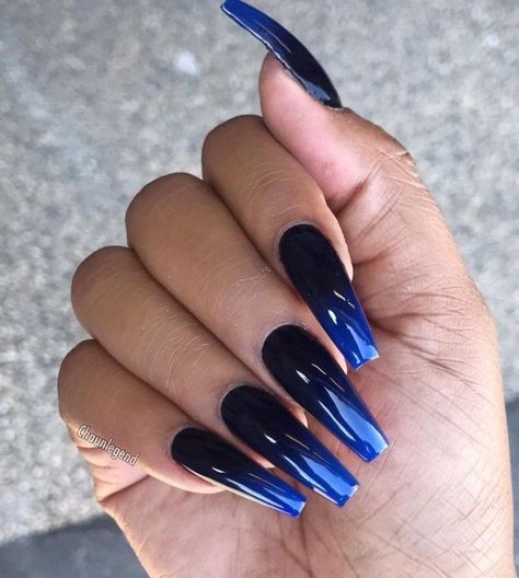 (ad) Cute Acrylic nail designs blacks for Every Season*** You can find out more details at the link of the image. Black And Blue Nails, Black Ombre Nails, Blue Ombre Nails, Blue Nail Art Designs, Blue Coffin Nails, Dark Blue Nails, Black Acrylic Nails, Blue Acrylic Nails, Long Nail Designs