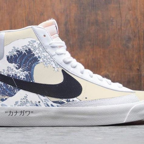 Great Wave Blazer Mid 77 Blazer 77 Mid, Blazers Nike, Nike Blazer 77, Blazer 77, Painted Nikes, Japanese Writing, Nike Blazers, Diy Sneakers, Nike Shoes Air Force