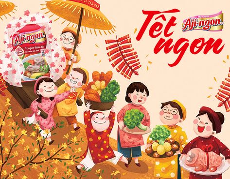 Tet Holiday Projects | Photos, videos, logos, illustrations and branding on Behance Tet Holiday Art, Tet Holiday Illustration, Tet Illustration, Tet Holiday, Backdrops Kids, New Year Illustration, New Year Art, Fantasy Art Landscapes, Project Photo