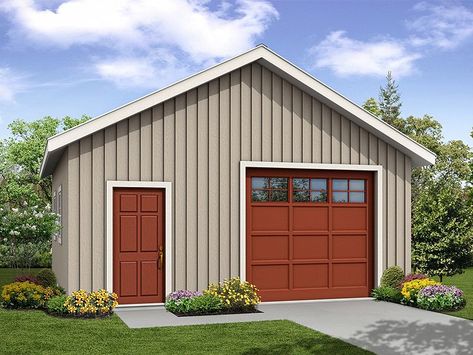 Garage Workshop Plan, 051G-0095 Garage With Shop, Single Car Garage, Single Garage Door, Garage Workshop Plans, Garage Designs, Plan Elevation, Workshop Plans, New Garage, Shop Garage