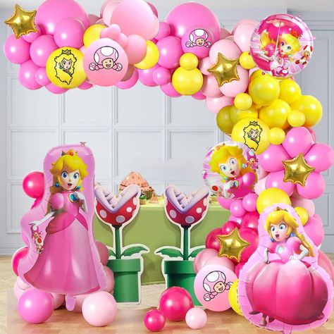 PRICES MAY VARY. 131 Pieces Total:15 latex balloons(12 in), 55 latex balloons(10 in),40 latex balloons(5 in),10pcs printed balloons,4pcs Princess Peach Foil Balloons,5 pcs star Foil Balloons,1 pcs balloon strip, 1 pc roll glue dots. High-quality materials: All balloons are made of natural latex, thick and strong, non-toxic and harmless. All materials are made of high-quality, safe, very durable, non-toxic and reusable materials. Simple decoration: using the tools we provide, making Princess Peac Peach Themed Birthday Party, Peach Decorations, Peach Balloon Garland, Princess Peach Birthday Party, Star Mario, Princess Peaches, Peach Balloons, Mario Princess Peach, Princess Peach Party