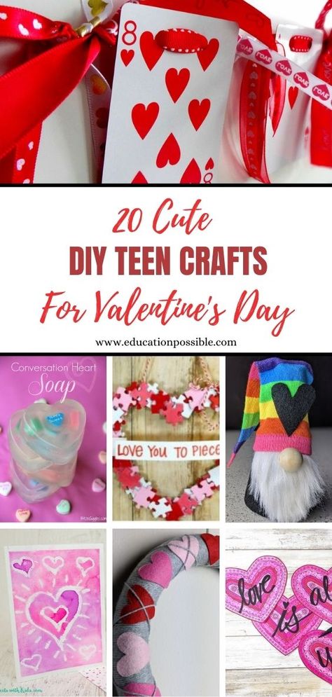 I've put together over 20 awesome Valentine's Day crafts for teens to make for friends, family, themselves, or to use as cute decor for their room. There's a wide variety of projects to choose from, from paper crafts, to heart-shaped soap, pretty garland, no-sew fleece pillows, an adorable gnome, a cute wreath, plus a ton more. There's definitely a heart-themed project here for everyone. They would all make excellent one-of-a-kind homemade gifts. No Sew Valentine Crafts, Valentines Crafts For Class Parties, Galentines Crafts Teens, Valentines Craft 5th Grade, Valentines Crafts Middle School, Valentine Crafts For Teenagers, Valentines Crafts For Teenagers, Valentines Crafts For Middle School, Valentines Crafts For 4th Graders