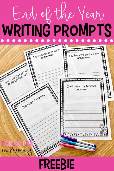 Grab these FREE writing prompts for the end of the year. It's a great activity to wrap up the school year, even if you are doing school at home! #writing #writingprompts #homeschooling #distancelearning #freeprintable End Of Year Writing Activity, Classroom Writing Center, Writing Kindergarten, Beginning Of Kindergarten, Kindergarten Writing Prompts, Writing Prompts Romance, Kindergarten Freebies, Writing Prompts Funny, End Of Year Activities