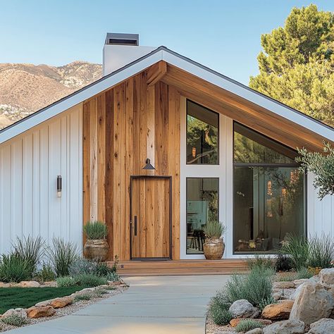 Cedar And White Exterior, Countryside Home Exterior, Clapboard Siding Exterior, Modern Farmhouse Barndominium, House On Hill, Wood Siding Exterior, Natural Wood Accents, Vista House, Countryside Home