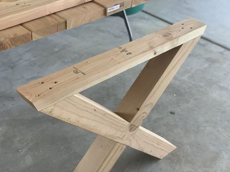 One of my bigger and more spontaneous projects this summer was building an X-leg outdoor table. We have a nice deck with a beautiful view and we haven’t really utilized it as much as we wanted to in our house so far.    If you’re looking to build this table, make sure to read this entire post.   This table is so affordable to build. The total of all these supplies listed should cost around $90. And you have a super durable table that will hopefully last you for years to come… Outdoor Table Legs Ideas, Diy Legs For Table, X Leg Dining Table, How To Make Table Legs Easy Diy, Outside Table Ideas, Diy Wood Table, How To Make Table, Wood Patio Table, Make Table