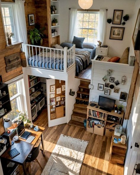 Loft Bedroom, Tiny House Inspiration, Dekorasi Kamar Tidur, Dream House Rooms, Dream Room Inspiration, Dream House Interior, Tiny House Living, House Room, Apartment Inspiration