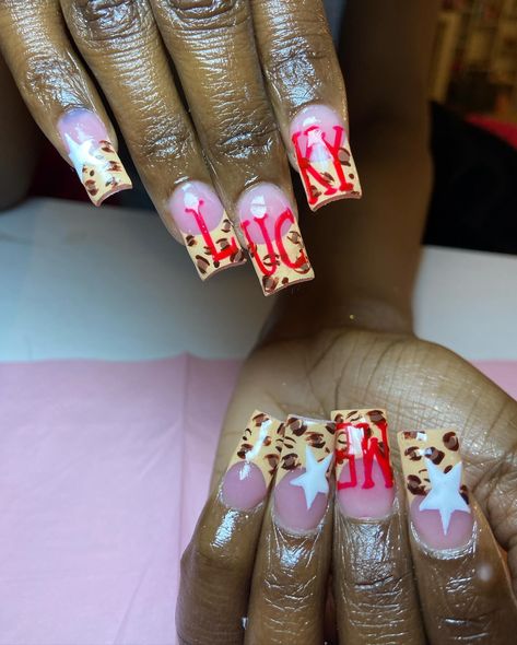 🌟LUCKY ME🎰🐆🔥 - - - - #luckyme #cheetaprint #explore #2000s #5star__nails 2000s Nails Trends, Lucky Nails, Bedazzled Nails, Love Nails, Nail Trends, Nail Inspo, Pretty Nails, Acrylic Nails, Nail Designs