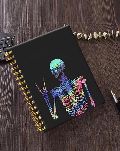 iampanda Spiral Journal Notebook,Funny Cool Strong Twin-Wire Binding with Premium Paper for Girl Women,60 Sheets A5 College Ruled Notebook/Journal,Perfect for School Office Home Gifts,Colorful Skull Skeleton Binding Notebook, Funny Journal, Journal Colorful, Colorful Journal, Office Journal, School Journal, School Journals, Gift Journal, Spiral Journal