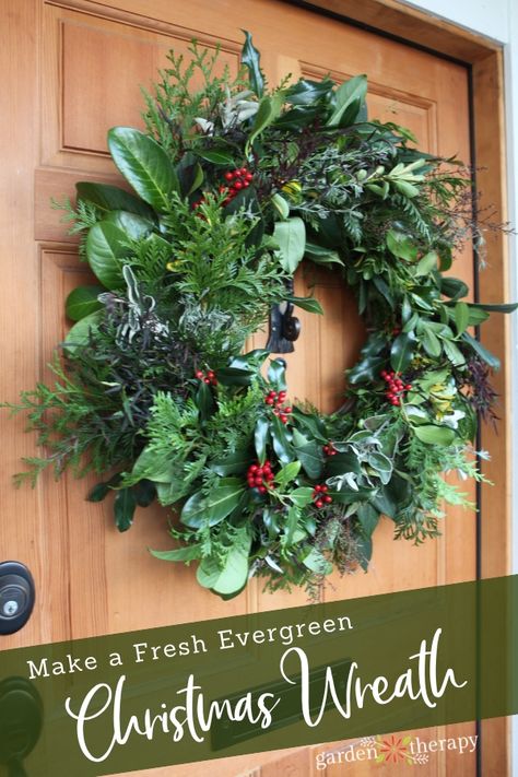 How to make a Fresh Evergreen Christmas Wreath from Scratch Make A Christmas Wreath, Homemade Christmas Wreaths, Natural Christmas Wreaths, Fresh Christmas Wreath, Christmas Wreath Decor, Evergreen Christmas, Fresh Wreath, Holiday Wreaths Diy, Homemade Wreaths