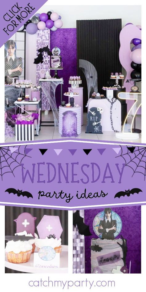 Wednesday Birthday Party Theme Food, Wednesday Birthday Theme, Wednesday Party Ideas, Wednesday Birthday Party, Wednesday Birthday, Wednesday Party, Twins Party, Halloween Bingo Cards, Halloween Countdown Calendar