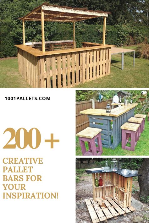 Palet Bar, Pallet Bars, Tropisk Fest, Pallet Projects Decor, Outdoor Tiki Bar, Pallet Projects Garden, Pallet Bar Diy, Diy Outdoor Bar, Pallet Projects Easy