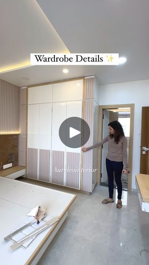 5 Door Wardrobe Design Bedroom, Wodrob Design Simple, Pu Wardrobe Design, Wardrobe Internal Design Indian, Hidden Mirror In Wardrobe, Wardrobe Partition Ideas, Fluted Laminate Wardrobe, Latest Bed Designs Modern, Wardrobe Mirror Design