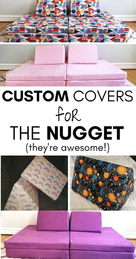 If you're looking beyond standard colors for your Nugget couch, we've tracked down some custom Nugget covers; check out these cool designs! Diy Nugget Couch Cover, Nugget Color Combinations, Nugget Couch Colors, Diy Nugget Couch, Diy Couch Cover, Nugget Couch, Best Toddler Toys, Couch Seats, Craft Furniture