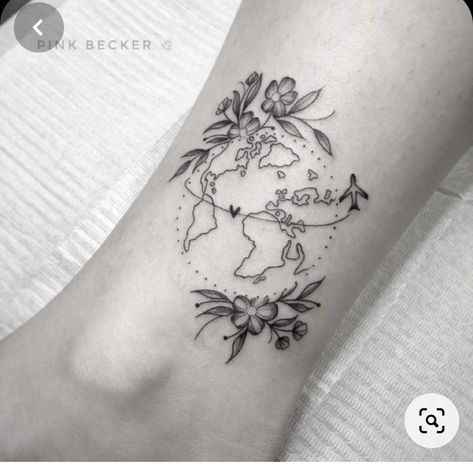 Travel Flower Tattoo, 42 Tattoo, Globe Tattoos, Map Tattoo, New Zealand Tattoo, Map Tattoos, Travel Tattoo, Dreamcatcher Tattoo, Cute Tattoos