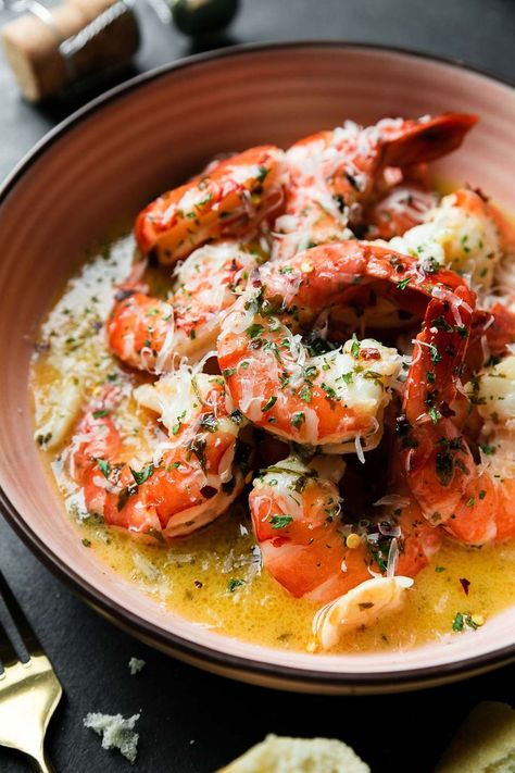 Prosecco Butter Poached Shrimp (Easy, 5-Ingredient Recipe!) | PWWB | Recipe | Colossal shrimp recipes, Healthy bowls recipes, Cooking seafood Fish Date Night Dinner, Recipes For Entertaining Main Dishes, Amazing Shrimp Recipes, Christmas Meal For 2, New Year Recipes Dinners, Christmas Seafood Recipes, Shrimp And Fish Recipes, Christmas Fish Recipes, Elevated Appetizers