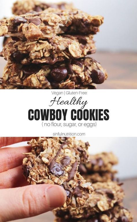 Cowboy Cookies Recipe, Cowboy Cookie Recipe, Cookies With Chocolate, Cowboy Cookies, Vegan Cookies Recipes, Healthy Cookie Recipes, Healthy Cookies, Slow Food, Vegan Cookies