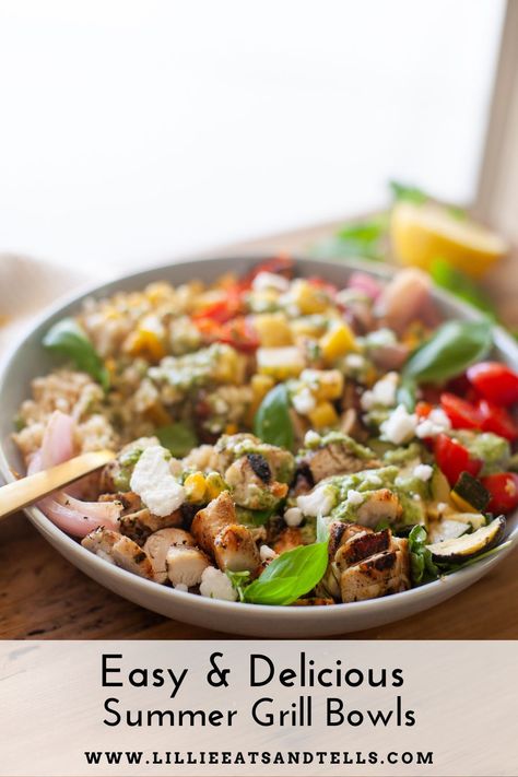 Keep your grill fired up all year long with these quick and easy, macro-friendly Summer grill bowls. Macro Dinner, Lillie Eats And Tells, Grilled Bell Peppers, Summer Grill, Healthy Summer Dinner Recipes, Healthy Summer Dinners, Whipped Feta, Grilled Zucchini, Macro Meals