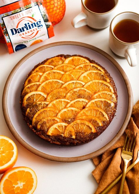 Orange Ginger Upside-down Cake — Eat Cho Food Orange Upside Down Cake, Ginger Desserts, Orange Dessert, Citrus Recipes, Orange Cake Recipe, Ginger Cake, Orange Cake, Upside Down Cake, Holiday Desserts