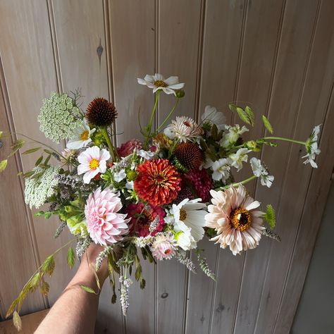 The gifts and textures of the perennial garden—apple mint, northern sea oats, phlox, joe pye, and echinacea cones—make this bouquet for me. Those @dawncreekfarm & @floretflower zinnias are pretty great too, plus dahlias, strawflower, snaps, cosmos, and ammi. All grown, harvested, and arranged by me for H & E. Northern Sea Oats, Joe Pye, Sea Oats, Apple Mint, Perennial Garden, Dahlia, Oats, Cosmos, Perennials