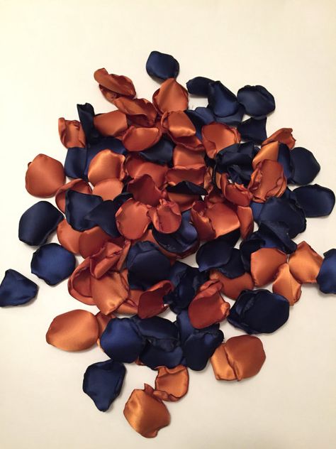 Blue Copper Wedding, Copper Wedding Decor, Navy Blue Decor, Navy And Copper, Rustic Wedding Decorations, Copper Wedding, Wedding Petals, Copper Rose, Navy Wedding