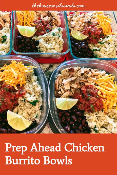 Meal Prep Chicken Burrito, Meal Prep Chicken, Chicken Burrito Bowls, Freezable Meals, Prep Meals, Fajita Bowls, Chicken Burrito, Chicken Burrito Bowl, Cold Lunches