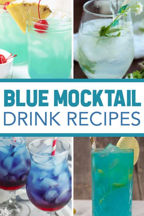 You're going to love the variety of Super Tasty Blue Mocktail Recipes! All are sweet, simple, and of course - blue in color! Fun for parties and gatherings! #punchrecipes #partyrecipes #mocktailrecipes #3boysandadog Blue Curacao Drinks Non Alcoholic, Blue Drinks For Baby Shower Recipes, Blue Lemonade Non Alcoholic, Blue Colored Drinks, Blue Baby Shower Drinks, Blue Drinks Non Alcoholic, Blue Mocktails Non Alcoholic, Baby Shower Drinks For Boys, Blue Mocktail Recipe