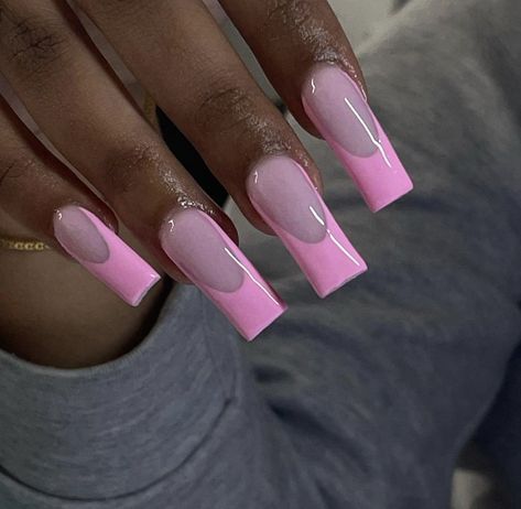 Pink French Tips On Dark Skin, Acrylics On Brown Skin, Pink French Tip Nails, Pink French Tips, Pink French Tip, Birthday Nail, Nail Art Stripes, Colorful Nails, Damaged Nails