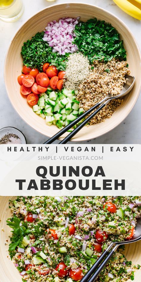 Simple Veganista, Salad With Quinoa, Pasti Fit, Tabbouleh Recipe, Main Salad, Quinoa Tabbouleh, Hemp Hearts, Healthy Side, Raw Vegan Recipes