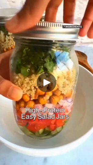 🫙High-Protein Chickpea Quinoa Salad Jars🥗 

Get More Recipes With Our Cookbook:  https://bit.ly/healthysoul01

🫙35g protein per jar (with hemp seeds)- 25g without 🫙Makes 3 (32-ounce) Mason jars Serves 3 to 6 (1 to 2 servings/jar) ✅Ingredients: 2 (15-ounce) cans chickpeas, drained, and rinsed Dash of paprika (optional) Dash of garlic powder (optional) ¼ cup plus ½ tablespoon extra-virgin olive oil, plus more for drizzling Salt to taste 1 cup dry quinoa or 4 cups cooked 5 medium Roma tomatoes, diced (about 8 ounces) ¼ cup plus 3 tablespoons lemon juice (about 3 medium lemons) 1 long English cucumber, diced (about 3 cups) 1 ½ cups diced red onion (about 1 medium) 9 tablespoons hemp seeds/hearts (optional) 1 cup chopped fresh cilantro (optional) ✅Optional: Preheat oven to 425ºF. Rub chickp Easy Salad Jars, Quinoa Salad Jars, Chickpea Quinoa Salad, Salad Jars, Chickpea Quinoa, Salad In A Jar, English Cucumber, Roma Tomatoes, More Recipes