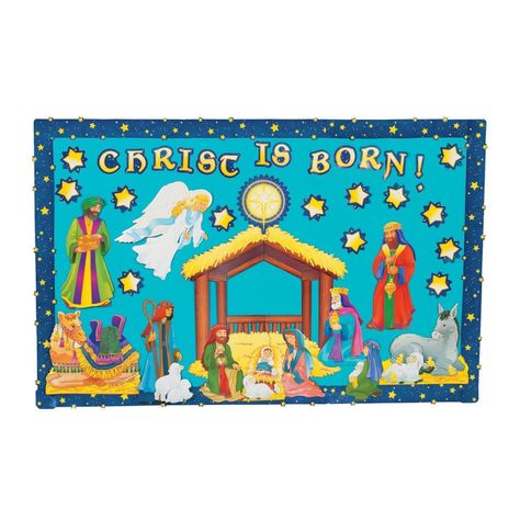 Nativity Bulletin Board Set Nativity Bulletin Board, Christmas Board Decoration, Jesus Bulletin Boards, Nativity Scene Display, Holiday Bulletin Boards, Birthday Bulletin Boards, Christmas Bulletin Board, Birthday Bulletin, Sunday School Classroom