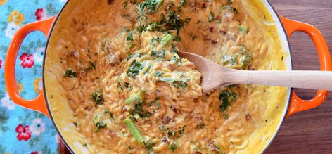 Creamy Cheesy Orzotto by Ree Drummond Cheesy Orzo, Food Network Recipes Pioneer Woman, Creamed Kale, Orzo Recipes, Pioneer Woman Recipes, Ree Drummond, Easy Cheesy, Top Recipes, Pioneer Woman