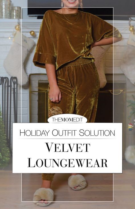 IS VELVET LOUNGEWEAR THE HOLIDAY OUTFIT SOLUTION? | Trend alert! Velvet lounge sets (think joggers & velour tees) may just be the holiday outfit solution for 2020. Glam. Festive. Comfy. Done. | #TheMomEditStyle #SexyLoungeSet #2PieceLoungeSet #MatchingLoungeSet #CozyLoungewear #CuteLoungewearSets #VelourSweatpants #VelourSweatsuits #VelourPants #VelvetSweatsuit #BestLoungewear #VelvetJoggers Velvet Sweatsuit, Velvet Loungewear, Best Loungewear, Dress Over Jeans, Matching Lounge Set, Holiday Dressing, Mom Edit, Velvet Joggers, Velvet Lounge