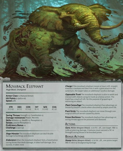 Dnd Elephant, Dnd Swamp Creatures, Dnd Forest Creatures, Dnd Circus, Victorian Monster, Dnd Statblocks, Dungeons And Dragons Aesthetic, Modern Dnd, Dnd Animals