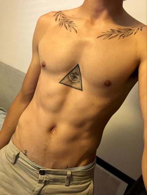 Vines On Collar Bone Tattoo Men, Laurel Wreath Collar Bone Tattoo, Top Chest Tattoo For Men, Laurel Tattoo Men Neck, Neck Wreath Tattoo, Greek Leaves Tattoo Chest, Leaves On Chest Tattoo, Symmetrical Collar Bone Tattoo Men, Leaf Chest Tattoo Men