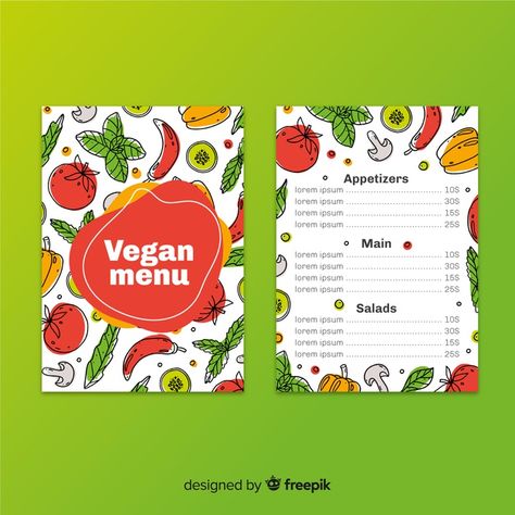 Vegan menu template. Download thousands of free vectors on Freepik, the finder with more than 3 millions free graphic resources Menu Cover Design, Healthy Restaurant Food, The Finder, Menu Mockup, Elegant Restaurants, Fast Food Menu, Restaurant Menu Template, Vegan Menu, Menu Book