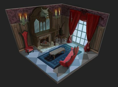 Vampire Living Room, Vampire Castle Interior, Vampire Room, Vampire House, Vampire Castle, Castle Rooms, Castle Interior, Dracula Castle, Props Concept