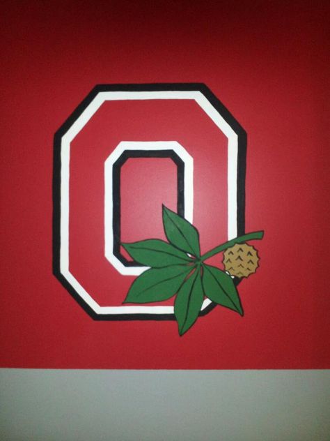 hand painted Ohio state logo Ohio State Painting, Ohio State Helmet, Ohio State Wallpaper, Ohio State Logo, Sports Painting, About Football, Face Painting Easy, Painting Canvases, The Ohio State University