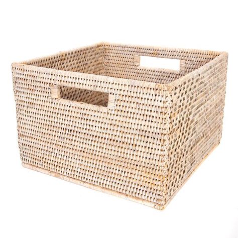 Rattan Square Basket with Cutout Handles Woven Trays, Rattan Storage, Rectangular Baskets, Square Baskets, Fabric Storage Bins, Hand Woven Baskets, Basket Shelves, Rattan Basket, Fabric Bins