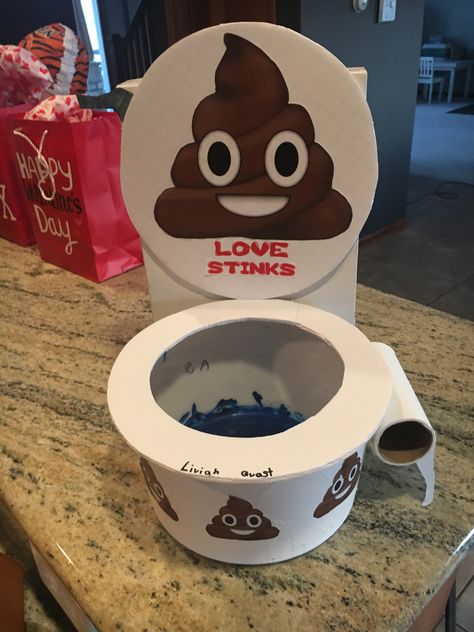 Toilet Bowl Valentines Boxes, Poop Valentines Boxes, Love Stinks Valentine Boxes, Toilet Valentine Box Ideas, Funny Valentine Box Ideas, Toilet Valentines Day Boxes, Pokemon Valentine Box Ideas, Valentine’s Day Box, Pokemon Valentines Box