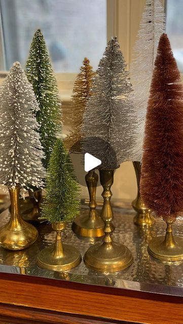 Bottle Brush Tree Candle Holder, Natural Bottle Brush Trees, Mini Bottle Brush Tree Crafts, Bottle Brush Crafts, Bottlebrush Tree Centerpiece, Diy Bottle Brush Christmas Tree, Christmas Bottle Brush Tree Display, Bottle Brush Christmas Trees Centerpiece, Decorating With Bottle Brush Trees