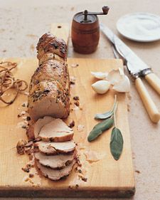 Sage and Garlic Crusted Pork Tenderlion  - eat with fennel and beans recipe Thanksgiving Main Dishes, Thanksgiving Mains, Martha Stewart Recipes, Tenderloin Recipes, Pork Tenderloin Recipes, Easy Pork, Stuffed Pork Tenderloin, Supper Recipes, Pork Dishes