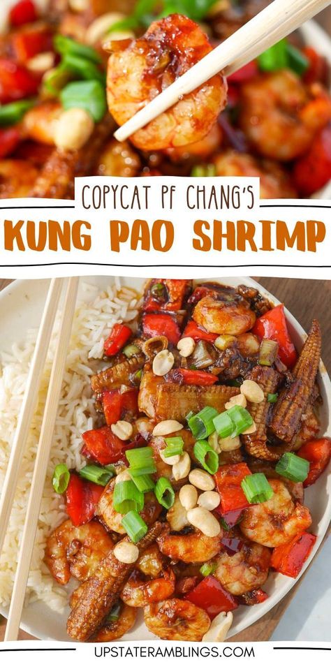 Copycat PF Chang's Kung Pao Shrimp Kung Pao Shrimp Pf Changs, Kung Pao Shrimp Recipe, Pf Changs Recipes, Kung Pao Shrimp, Pf Chang, Breakfast Sides Dishes, Pf Changs, Veggie Fries, Budget Family Meals