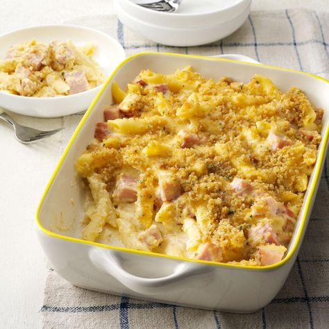 As a kid I loved to the hot ham and Swiss sandwiches from a local fast-food restaurant. With its melty, gooey goodness, this bake makes me think of them. —Ally Billhorn, Wilton, Iowa Quick Meals To Make, Penne Recipes, Ham And Swiss, Baked Penne, Yummy Casseroles, Ham Recipes, Family Favorite Meals, Ham And Cheese, Casserole Dish