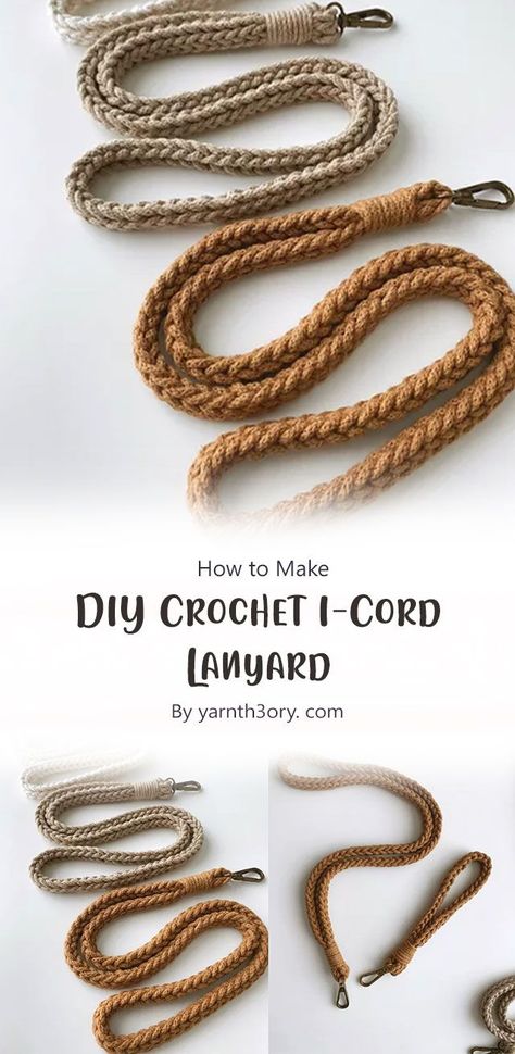 Crochet Rope Strap, Crochet Cord For Purse, Yarn Lanyard Diy, Crochet On The Go Bag, How To Crochet A Lanyard, Rope Crochet Patterns, I Cord Keychain, How To Crochet I Cord, Cord Yarn Crochet Bag