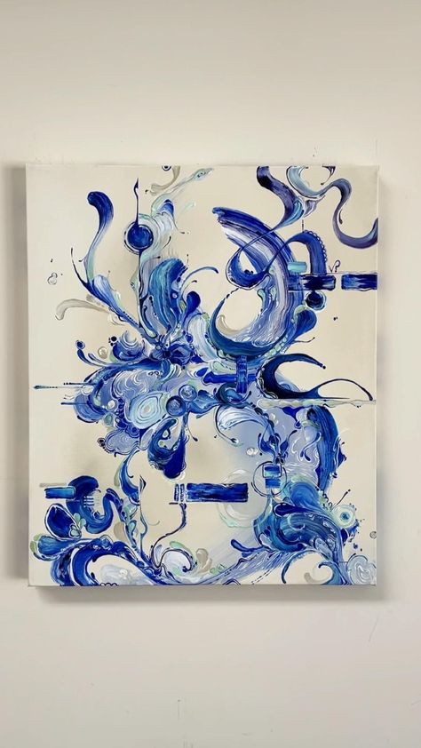 Fine China II, v? Blue Acrylic Painting Ideas Abstract Art, Painting Ideas On Canvas To Sell, Paints V, Fabric On Canvas Art, Blue Painting Ideas On Canvas, Interior Painting Art, Blue Acrylic Painting Ideas, Art Pieces Aesthetic, Large Acrylic Painting Ideas