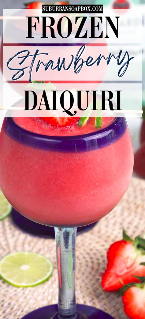 Strawberry Daquiri Recipe Frozen, Frozen Banana Daiquiri Recipe, Homemade Lemoncello, Alcohol Slushies, Frozen Daiquiri Recipe, Daiquiri Recipes, Frozen Strawberry Recipes, Strawberry Daiquiri Recipe, Strawberry Daiquiri Mix